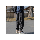 WIAOFELLAS  -  Men's Clothing Spring Autumn Solid Color Elastic High Waisted Pockets Fashionable Casual Trousers Bloomers Cargo Cropped Pants