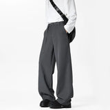 WIAOFELLAS  -  Grey Belt Suit Pants Men Fashion Society Mens Black Dress Pants Korean Loose Wide Leg Pants Mens Office Formal Trousers M-3XL