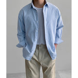 WIAOFELLAS  -  Oversized Men's Autumn Long-Sleeved Striped Shirt, High-End Korean Style Trendy Casual Overshirt, Sky Blue Striped Shirt, Unisex