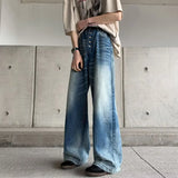 Wiaofellas  -  Autumn New Tie-dye Buttons Streetwear Baggy Jeans Men Loose Mopping Pants Men's Hip Hop Casual Denim Pants Male Straight Blue