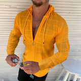 Wiaofellas  -  Men's Plaid Textured Zip Up Hoodie Slim Fit Long Sleeve Casual Lightweight Cardigan T Shirt