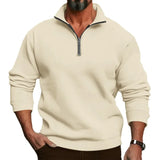 Wiaofellas  -  Men Spring Autumn Fleece Sweatshirt Half Zip Stand Collar Loose Casual Pullover Tops