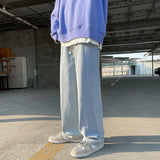 Wiaofellas  -   Fashion Men's Baggy Jeans Classic Solid Color Straight-leg Denim Wide-leg Pants Streetwear Hip Hop Male Light Blue Black