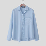 WIAOFELLAS  -  Men Shirt Solid Color Embroidery Lapel Long Sleeve Men Clothing Streetwear Loose Korean Style Fashion Male Shirts Tops
