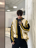 WIAOFELLAS  -  Autumn and winter color-blocking striped design hooded sweater for men high-end niche thickened sweater jacket