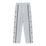 WIAOFELLAS  -  Daily Casual Loose Men Pant Buttons Patchwork Design Streetwear Straight Leg Trousers Lace-up Elastic Waist Harajuku Track Pants