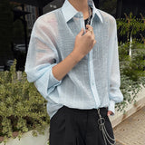 WIAOFELLAS  -  Simple Men's Shirts Turn-down Collar Long Sleeved Single Breasted Shirt Solid Color Casual Quick-dry Loose Menswear