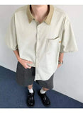 WIAOFELLAS  -  Niche Design Men's Shirts Turn-down Collar Contrast Color Pocket Short Sleeved Single Breasted Loose Male Clothing