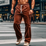 WIAOFELLAS  -  Loose Warm Fashion Cargo Straight Pants Autumn and Winter New High-quality Corduroy Men's Casual Pants Fitness Running Pants Gym