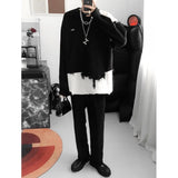 WIAOFELLAS  -  Korean Design Sense Irregular Sweater Men's American Retro Tassel Lazy Style Loose and Cool Men's Knitted Sweater Trend