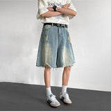 WIAOFELLAS  -  Fashion Men‘s Gradient Hole Do Old High Street Denim Shorts Vintage Casual Straight Loose Short Pants Male Summer
