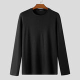 WIAOFELLAS  -  Men T Shirt Solid Color O-neck Long Sleeve Streetwear Knitted Male Tee Tops Loose Fashion Casual Men Clothing S-5XL INCERUN