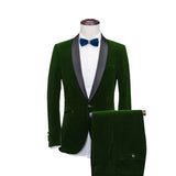 Wiaofellas  -  Formal Men's Suits Slim Fit Groom Tuxedo For Wedding Prom 2 Pcs Shawl Collar Male Suit Velvet Smoking Jacket (Blazer+Pants)