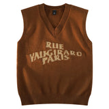 WIAOFELLAS  -  Alphabet Solid Pattern Men's V-Neck Sweater Daily Versatile Sleeveless Knit Sweater Fashion Simple Jacquard Design Sweater Vest