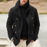 Wiaofellas  -  Fashion Loose Men's Lapel Double-breasted Jacket Spring Autumn Solid Color Long Sleeve Button Casual Outerwear