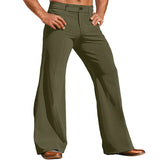Wiaofellas  -  Men's Striped Corduroy Wide Leg Flared Pants Casual Loose Fit Button Elastic Waist Lightweight Breathable Retro Trousers S-3XL