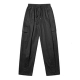 Wiaofellas  -  straight loose Multi Pocket cargo pants for men new solid color black white casual pants korean loose sweatpants