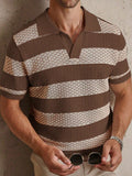WIAOFELLAS  -  Daily Casual Mens Knitted Polo Shirts Summer Fashion Striped Contrast Color Knit Pullovers Men Stylish Turn-down Collar Top