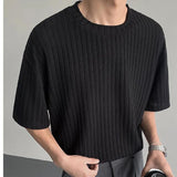 WIAOFELLAS  -  Texture Vertical Stripe Ice Silk T-shirt for Men Summer Thin Hanging Short Sleeved Pullover Tops Rugged Handsome T-shirts Soft