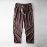 WIAOFELLAS  -  Spring Summer Linen Pants Thin Solid Loose Straight Tube Pants Breathable Men's Elastic Waist Drawstring Long Pants For Male