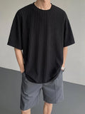 WIAOFELLAS  -  Texture Vertical Stripe Ice Silk T-shirt for Men Summer Thin Hanging Short Sleeved Pullover Tops Rugged Handsome T-shirts Soft