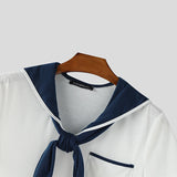 WIAOFELLAS  -  Men T Shirt Patchwork Summer Navy Collar Short Sleeve Male Tee Tops Streetwear 2025 Pockets Fashion Casual Men Clothing