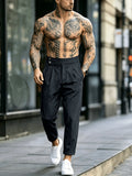 Wiaofellas  -  Men's Gorge Trousers with High Waist Elastic Back, Buttoned Waistband Casual Dress Pants