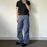 WIAOFELLAS  -  Mens Trousers Cargo Pocket Casual Pants Autumn Streetwear Fashion Retro Blue All-Match Straight Pants Men'S Clothing 2025 New