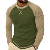 Wiaofellas  -  Men Color Block Raglan Long Sleeve T Shirts Crew Neck Curved Hem Casual Basic Undershirt Tops