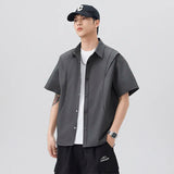 WIAOFELLAS  -  Men's Summer Solid Color Short-Sleeve Shirt - Relaxed Drop-Shoulder Casual Top, Textured Design for Smart-Casual Wear
