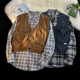 WIAOFELLAS  -  American Outdoor Multi-function Short Vest Jacket Basic Commuting Versatile Vest Cityboy Workwear Waistcoat Aesthetic Urban Chic