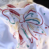 WIAOFELLAS  -  New Pure Cotton Embroidery T-shirt Men Women Summer Short Sleeve Top American Style Creative Shirt Base Outer Wear Large Couple