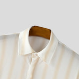 WIAOFELLAS  -  Men Striped Shirts Lapel Long Sleeve Lace Up Loose Autumn Men Clothing Streetwear Fashion Casual Male Shirts S-5XL