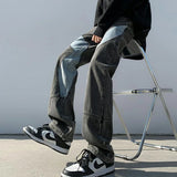 WIAOFELLAS  -  Patchwork Jeans Men Vertical Panelled Streetwear American Style Oversize Straight Spring Autumn Handsome Mopping Trousers Cozy