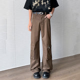 WIAOFELLAS  -  Simple Men's Casual Trousers Solid Color Multi Pockets Zipper Splicing Straight New Wide Leg Male Pants Summer 24K3872