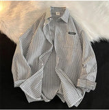 Wiaofellas  -  Long-sleeved Vertical Striped Shirt Men's Handsome Casual Hong Kong Style High Street Shirts