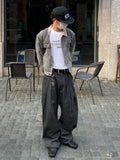 WIAOFELLAS  -  American High Street Retro Pleated Design Striped Men's Loose Straight Casual Wide Leg Pants Street Sle Casual Trousers