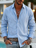 Wiaofellas  -  Vintage Long Sleeve Turn-down Collar Shirt Cardigan Mens Autumn Gold Foil Printed Daily Casual Trendy Tops For Men