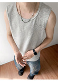 WIAOFELLAS  -  Embroidery Design Men's Tankk Tops Casial Round Collar Sleeveless Tops Solid Color Loose Pullover Male Vests Summer
