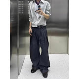 WIAOFELLAS  -  American Stripe Folded Casual Pants Men's High Waist Design Wide Leg Slimming Pants High Street Drape Long Pants Autumn