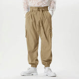 WIAOFELLAS  -  Men Pants Solid Color Lace Up Joggers Casual Cargo Pants Men Streetwear Loose Pockets Fashion Leisure Male Long Trousers