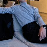 Wiaofellas  -  Korean Fashion Turtleneck Slim Sweaters Mens Casual Solid Color Bottoming Knit Tops Men Spring Fall Stylish Long Sleeve Sweater