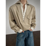 WIAOFELLAS  -   Newbies Old Qianfeng Fake Two-piece Double-collar Long-sleeved Shirt Men's 2025 Autumn and Winter Sexy High-end Shirt Jacket