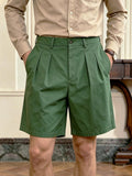 Wiaofellas  -  Spring Summer Men Italian Pleated Straight Suit Shorts Elegant Light Business Button Casual Office Dress Shorts