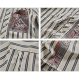WIAOFELLAS  -  Vintage fashion striped short-sleeved shirt men's top Vintage loom cotton patchwork fabric summer cargo shirt