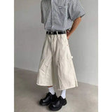 WIAOFELLAS  -  New Summer Men's Casual Shorts Solid Color Splicing Raw Edge Casual Bottom Straight Leg Loose Male Trousers Simple