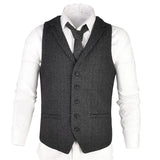 Wiaofellas  -  Men Suit Black Waistcoat Herringbone Tweed Blend Collar Fit Wedding Groomsmen Temperament Slim Men Vest