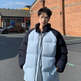 WIAOFELLAS  -  Patchwork Parka Jacket Men's Fashion Splicing Stand Collar Windproof Parkas Korean Female Male All-match Down Cotton Padded Coat