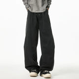 WIAOFELLAS  -  Korean Style Men's Casual Pants Solid Color Straight Drawstring Wide Leg Baggy Worn-out Male Trousers Cleanfit New