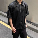 Wiaofellas  -  Summer New Mens Clothing High-End Light Luxury Casual Short-Sleeved Tops Thin Section High Street Y2k Zipper Shirt Men